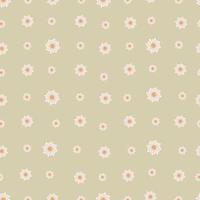 Seamless pattern with autumn small abstract flowers in warm pastel colors isolated on khaki background in flat cartoon style vector