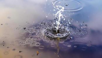 Beautiful water at a lake with splashing water and ripples on the surface with clouds and blue sky reflections photo