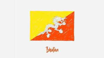 marqueur de drapeau national du bhoutan ou vidéo d'illustration de croquis au crayon