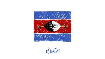 marqueur de drapeau national eswatini ou vidéo d'illustration de croquis au crayon