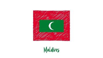maldives drapeau du pays national marqueur ou croquis au crayon vidéo d'illustration
