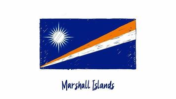 marqueur de drapeau de pays national des îles marshall ou vidéo d'illustration de croquis au crayon video