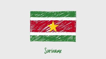 Suriname National Country Flag Marker or Pencil Sketch Illustration Video