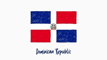 marcador de bandeira do país nacional da república dominicana ou vídeo de ilustração de esboço a lápis video