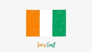 Ivory Coast National Country Flag Marker or Pencil Sketch Illustration Video