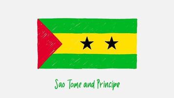 São Tomé e Príncipe marcador de bandeira nacional do país ou vídeo de ilustração de esboço a lápis
