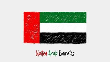marcador de la bandera del país nacional de los emiratos árabes unidos o video de ilustración de boceto a lápiz