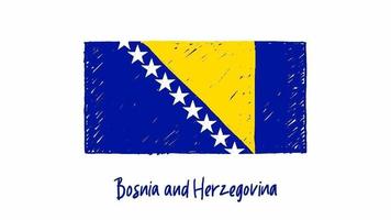 marcador de bandera nacional de bosnia y herzegovina o video de ilustración de boceto a lápiz