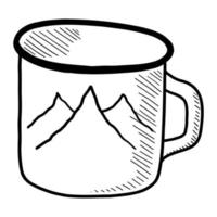 taza turística vectorial aislada en un fondo blanco. garabato dibujando a mano vector