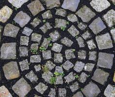 Detailed close up on old historical cobblestone roads and walkways photo