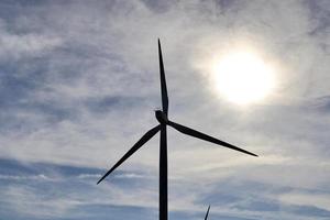 Panoramic view on alternative energy wind mills in a windpark in northern europe photo