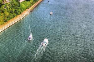 Different views at and from the big Kiel canal bridge in northern germany photo