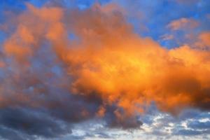 Beautiful panorama of orange and yellow clouds at sunrise photo