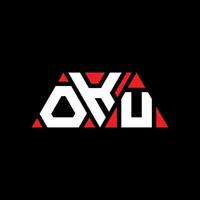 OKU triangle letter logo design with triangle shape. OKU triangle logo design monogram. OKU triangle vector logo template with red color. OKU triangular logo Simple, Elegant, and Luxurious Logo. OKU