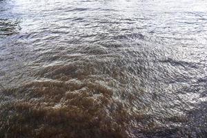 Detailed close up view on water surfaces with ripples and waves and the sunlight reflecting at the surface photo