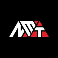 NMT triangle letter logo design with triangle shape. NMT triangle logo design monogram. NMT triangle vector logo template with red color. NMT triangular logo Simple, Elegant, and Luxurious Logo. NMT