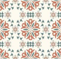 Ethnic geometric flower shape colorful brown green seamless pattern on white cream background. Use for fabric, textile, interior decoration elements, upholstery, wrapping. vector