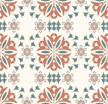 Ethnic geometric flower shape colorful brown green seamless pattern on white cream background. Use for fabric, textile, interior decoration elements, upholstery, wrapping.