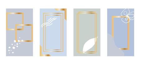 conjunto de 4 antecedentes abstractos para la plantilla de publicación en redes sociales. pastel colorido con un marco dorado degradado mínimo. vector