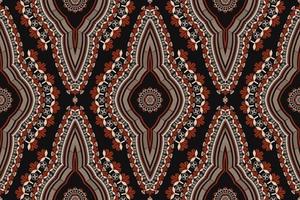Ethnic tribal african red-gold color flower shape seamless pattern on black background. Use for fabric, textile, interior decoration elements, upholstery, wrapping. vector