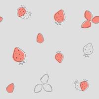 Cute cartoon summer line doodle strawberries with leaves pattern on the grey background vector