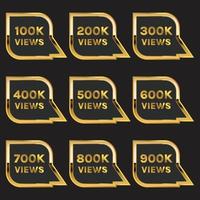 golden color 100k to 900k views celebration thumbnail design vector, 100k plus views thank you vector