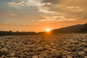 Beautiful riverside view with stone. Natural Landscape Wallpaper. photo