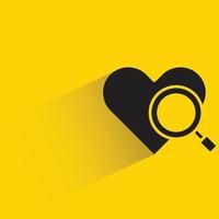 heart and magnifier glass on yellow background vector illustration