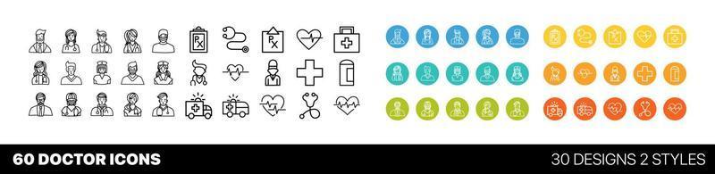diseño gráfico de colección de conjunto de iconos de médico