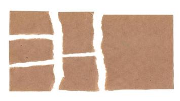 Cardboard Pieces Set Isolated. Carton Piece Mockups Collection, Ripped Kraft Paper for Templates, Brown Wrapping Fragmentary Papers with Copy Space Top View photo