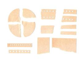 Cardboard Pieces Set Isolated. Carton Piece Mockups Collection, Ripped Kraft Paper for Templates, Brown Wrapping Fragmentary Papers with Copy Space Top View photo
