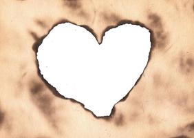 Vintage burned paper edges heart background photo