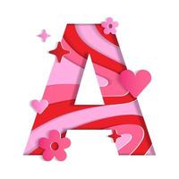 A Alphabet Valentines Day Love Abstract Character Font Letter Paper Lively Flower Heart Sparkle Shine Red Pink Mountain Geography Contour Map 3D Layer Paper Cutout Card Web Banner Vector Illustration