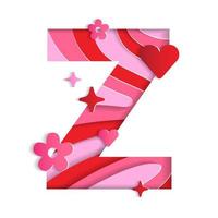 Z Alphabet Valentines Day Love Abstract Character Font Letter Paper Lively Flower Heart Sparkle Shine Red Pink Mountain Geography Contour Map 3D Layer Paper Cutout Card Web Banner Vector Illustration