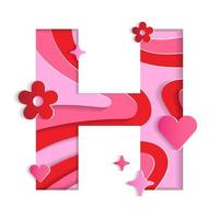 H Alphabet Valentines Day Love Abstract Character Font Letter Paper Lively Flower Heart Sparkle Shine Red Pink Mountain Geography Contour Map 3D Layer Paper Cutout Card Web Banner Vector Illustration