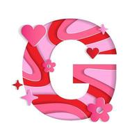 G Alphabet Valentines Day Love Abstract Character Font Letter Paper Lively Flower Heart Sparkle Shine Red Pink Mountain Geography Contour Map 3D Layer Paper Cutout Card Web Banner Vector Illustration