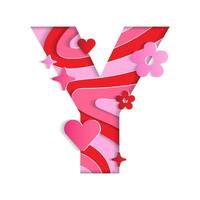 Y Alphabet Valentines Day Love Abstract Character Font Letter Paper Lively Flower Heart Sparkle Shine Red Pink Mountain Geography Contour Map 3D Layer Paper Cutout Card Web Banner Vector Illustration