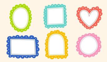 Cute Wavy Dot Line Doodle Cloud Round Heart Square Rectangle Arch Oval Shape Green Blue Red Pink Orange Yellow Sticky note Post it Borders Frames Background Set Collection Bundle Vector Illustration