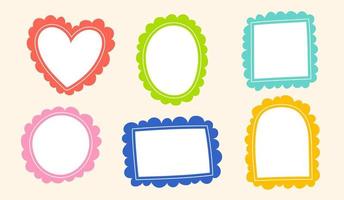 Cute Wavy Line Doodle Cloud Round Heart Square Rectangle Arch Oval Shape Green Blue Red Pink Orange Yellow Sticky note Post it Borders Frames Background Set Collection Bundle Vector Illustration