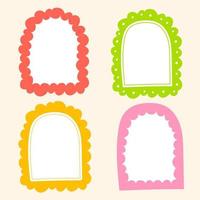 Cute Wavy Dot Line Doodle Cloud Round Arch Shape Green Red Pink Orange Yellow Sticky note Post it Borders Frames Background Set Collection Bundle Vector Illustration