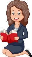 Young female teacher sitting and holding book vector