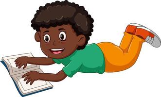 Boy lying down reading a book vector