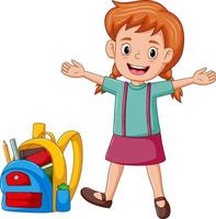 Happy cute kid girl ready to go to school vector