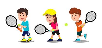 the kids with some poses while playing tennis vector
