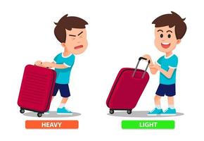 un niño muestra la diferencia en cómo llevar una maleta vector