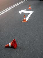 close-up of drawn road marking lines photo