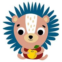 Back to school. Hedgehog with an apple. Draw style. White background, isolate. vector illustration.