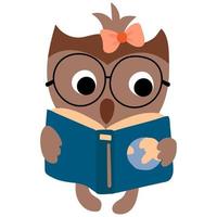 Back to school. Owl with a book. drawing style. White background, isolate. vector illustration.