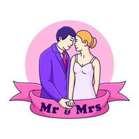 hombre y mujer casados ilustración vectorial. caricatura linda de boda para invitación