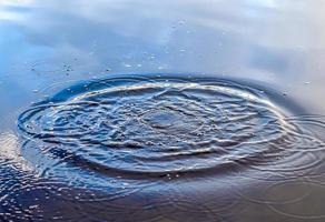 Beautiful water at a lake with splashing water and ripples on the surface with clouds and blue sky reflections photo